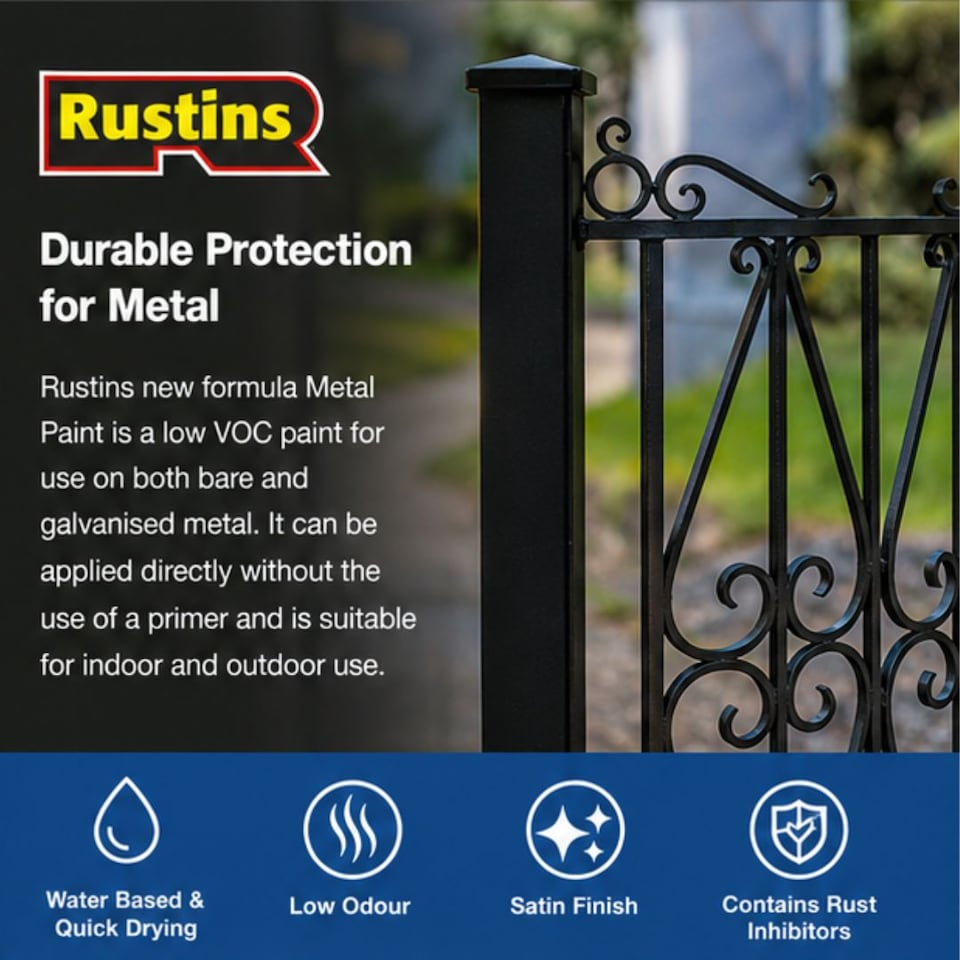image 1 of Rustins - Quick Dry Metal Paint Smooth Satin Black 500ml
