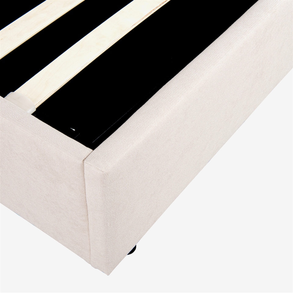 image 1 of Daresbury Winged Headboard Fabric Upholstered Ottoman Storage Bed Frame | Cream | Natural | Double