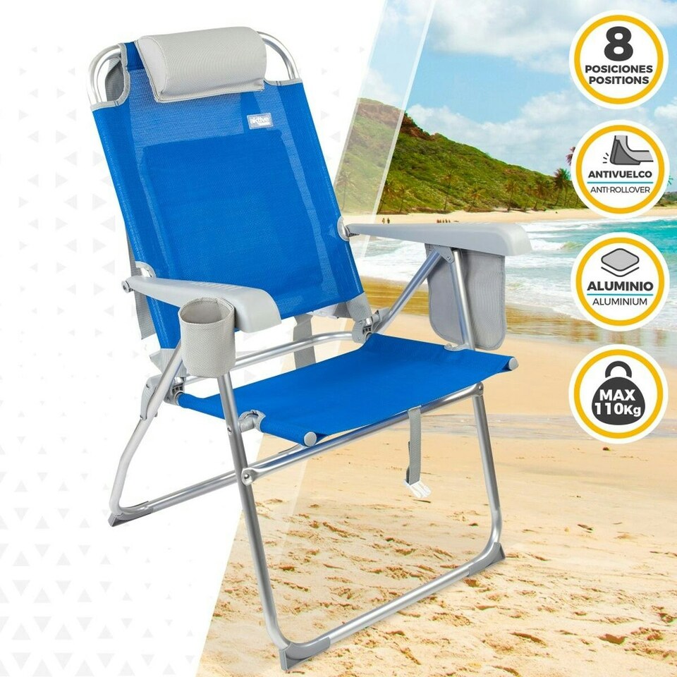 image 1 of Folding Chair with Headrest Aktive 47 x 99 x 63 cm Blue (2 Units) N/A