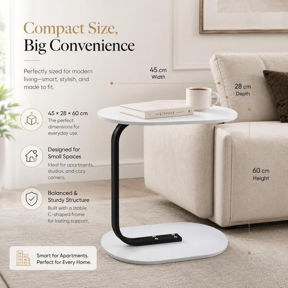 image 1 of MantraRaj Side Table for Sofa & Bed Small Snack Coffee Table Compact Couch Sofa Side Table White