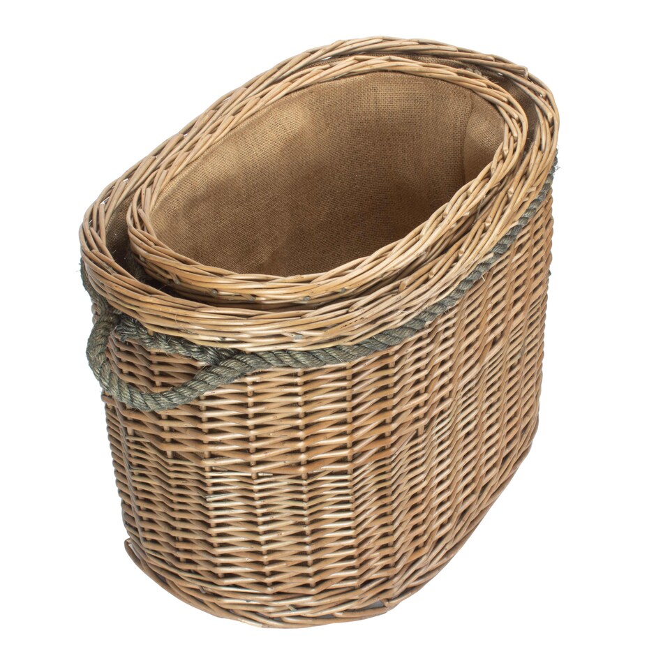 image 1 of Set 2 Oval Rope Handled Log Baskets