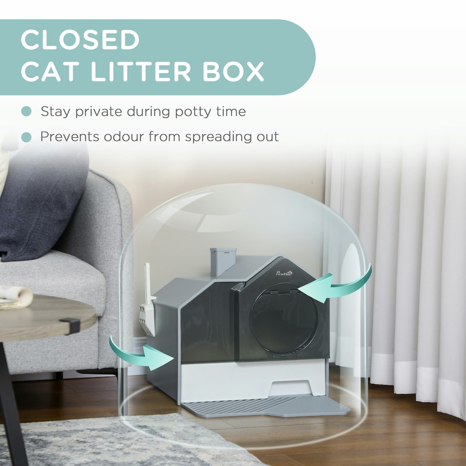image 1 of PawHut Hooded Cat Litter Tray w/ Scoop, Drawer Pan, Handle, Deodorants