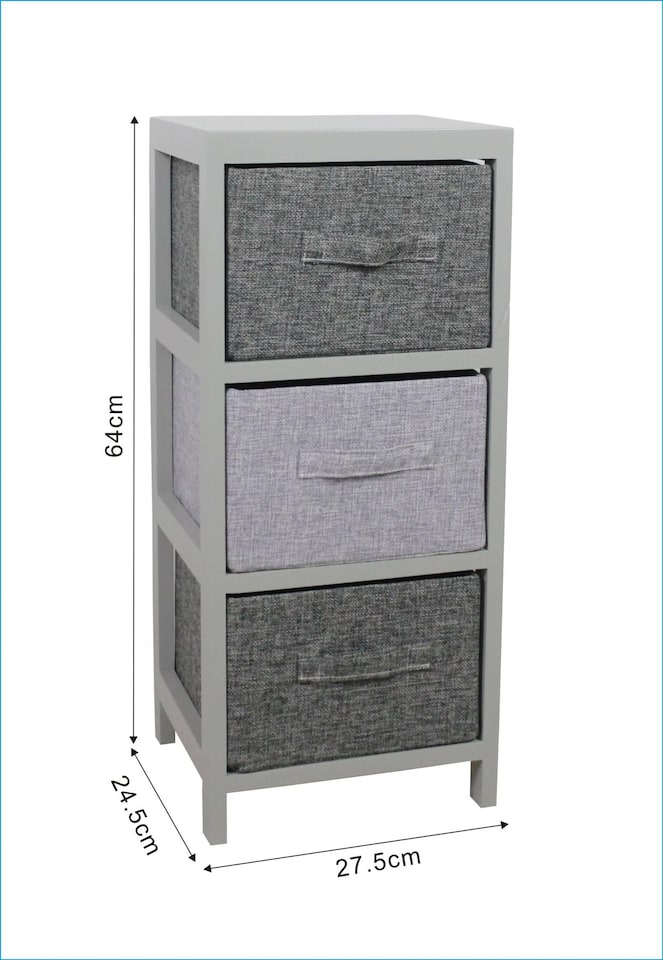 image 1 of Grey Wooden Storage Unit Drawers Fabric Basket Chest Organiser Bedroom Hallway | Grey