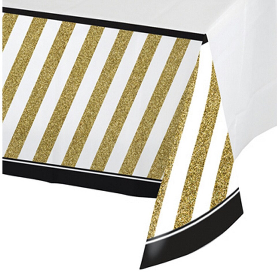 Creative Converting Black And Gold Border Print Plastic Tablecover - Black/Gold - One Size
