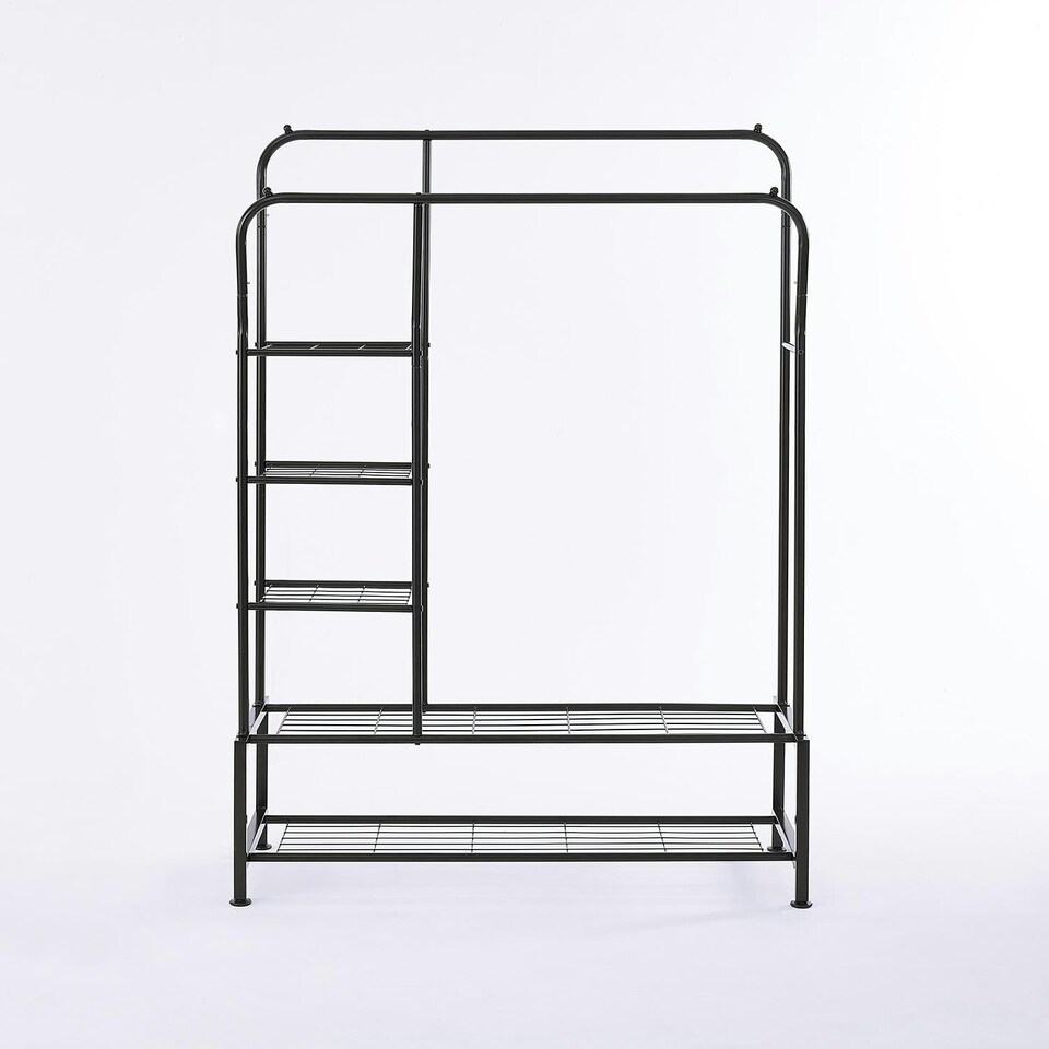 image 1 of Clothes Rail with Double Hanging & Shelves Black Metal Garment Rack Heavy Duty Black | One Size