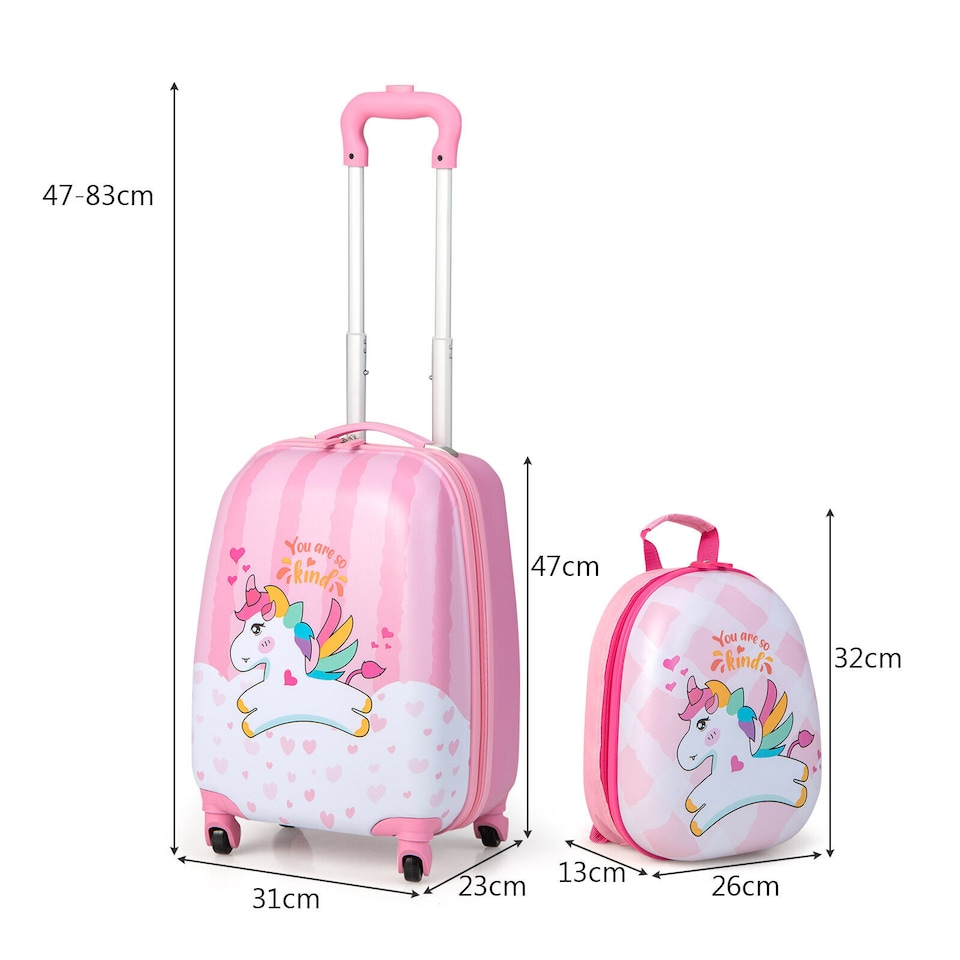 image 1 of COSTWAY 2Pcs Kids Backpack Luggage Set 12'' 16'' Children Carry On Traveling Suitcase