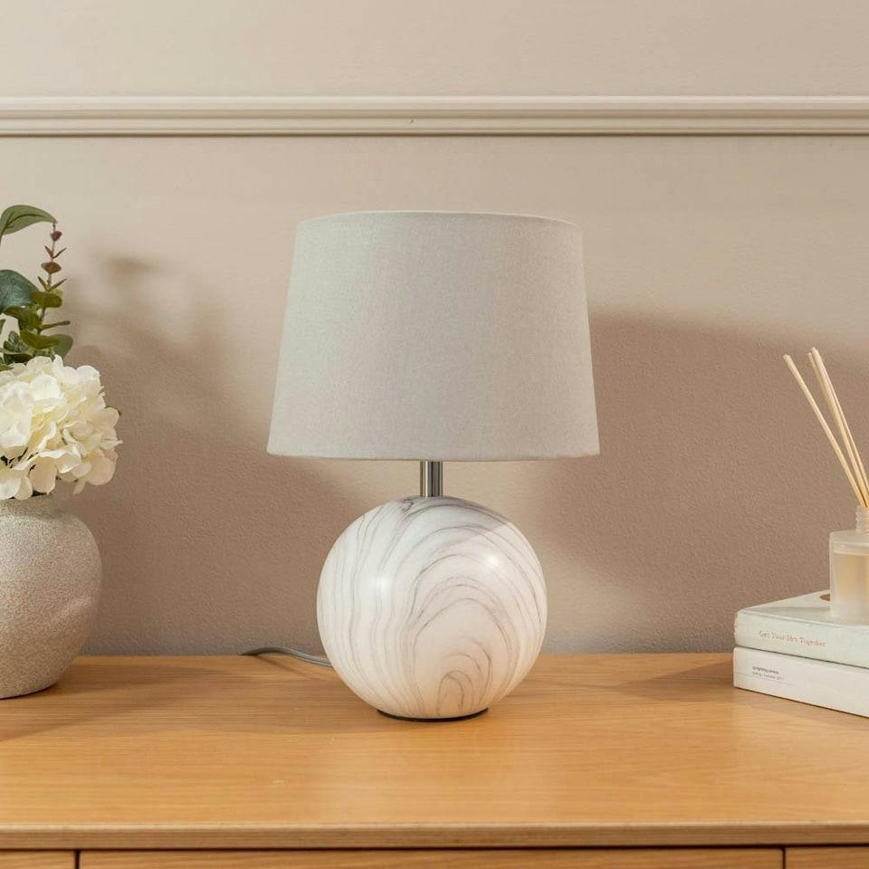 image 1 of ValueLights Connie Marble Effect Table Lamp with Grey Tapered Shade