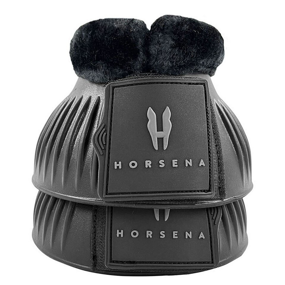 image 1 of Horsena Pro-Light Faux Fur Horse Bell Boots - Black - L