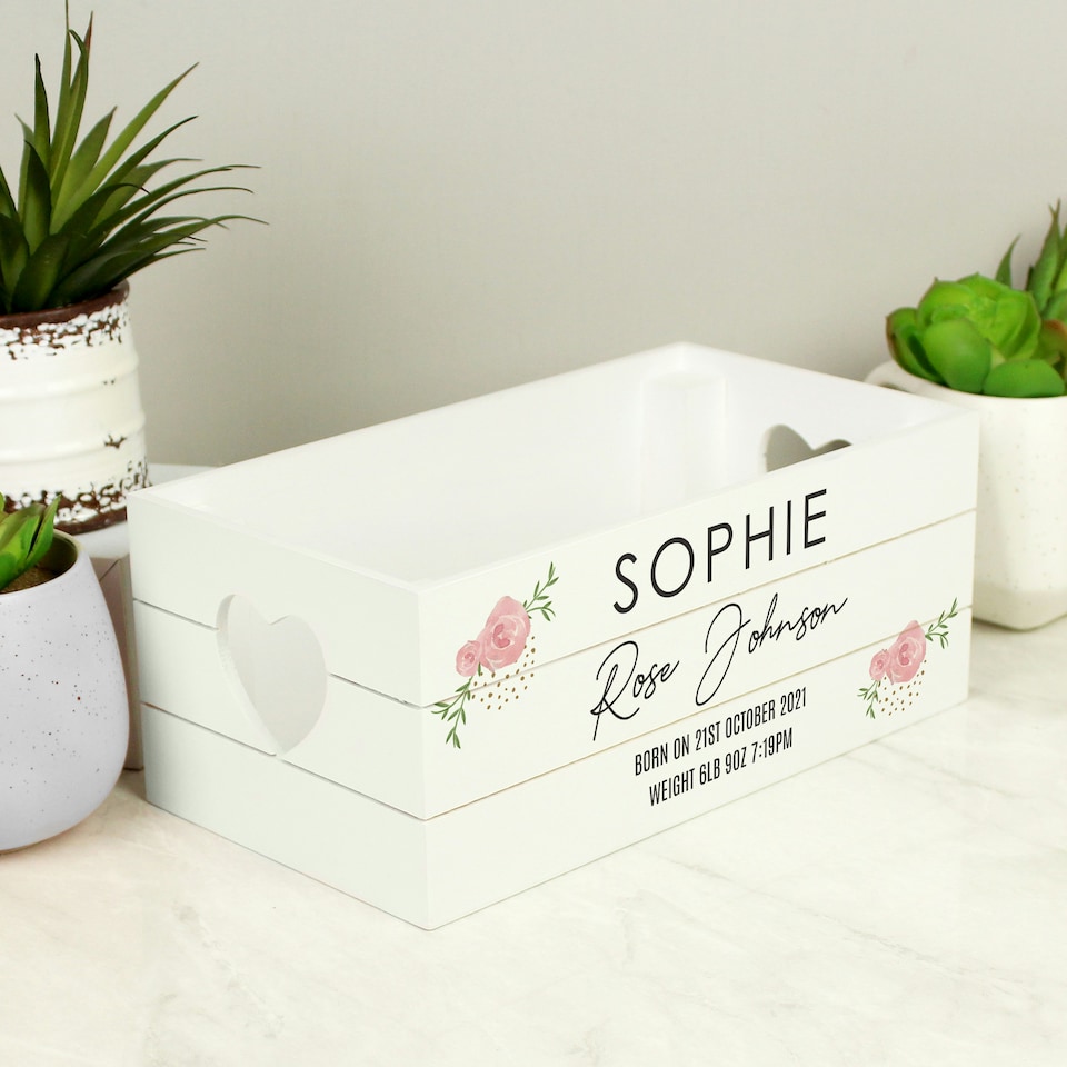 image 1 of Personalised Abstract Rose White Wooden Crate White