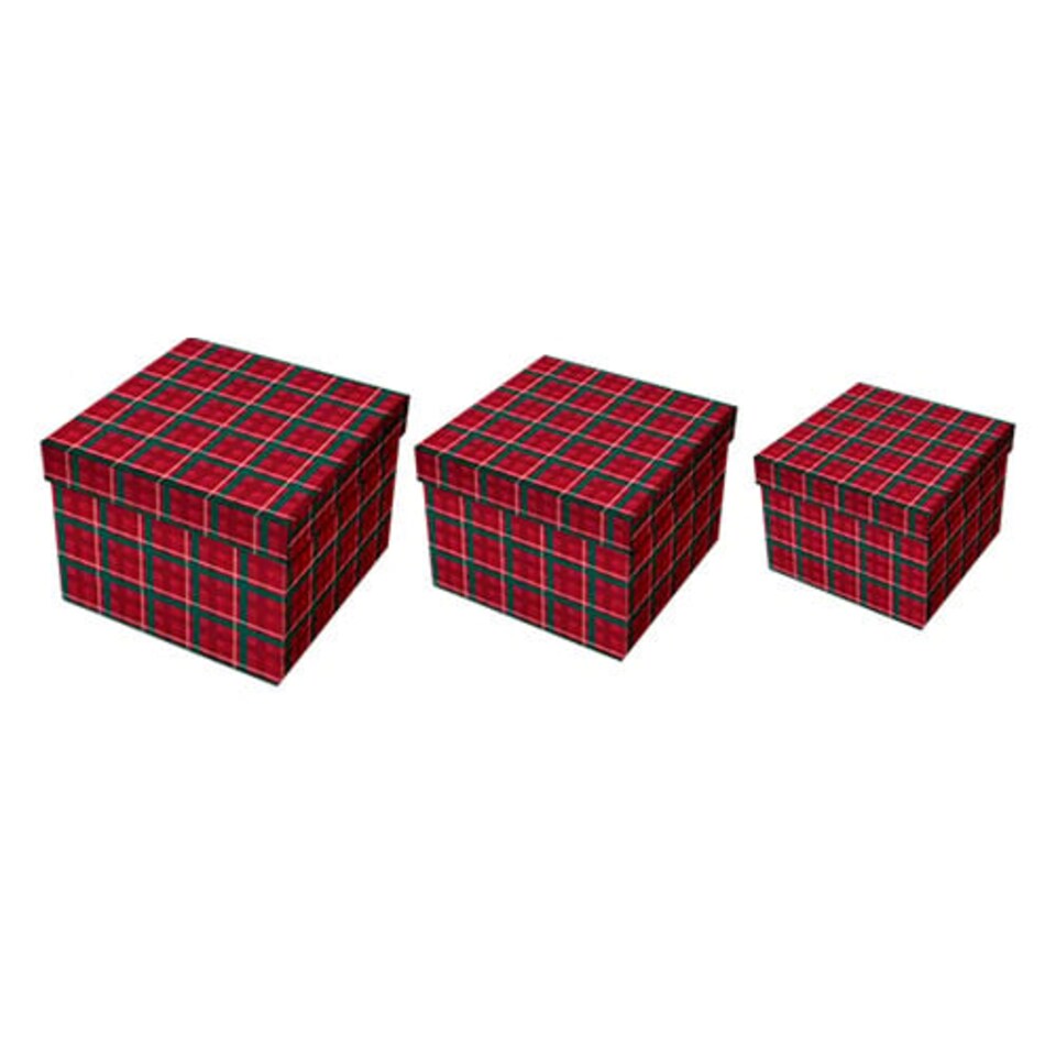 Traditional Red Tartan Printed Christmas Gift Box Set - Pack of 3