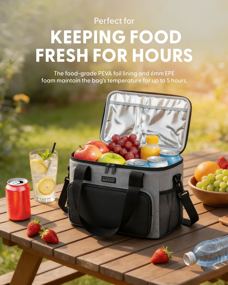 image 1 of Keplin Insulated Cooler Bag with Freezer Block Waterproof and Leak Resistant
