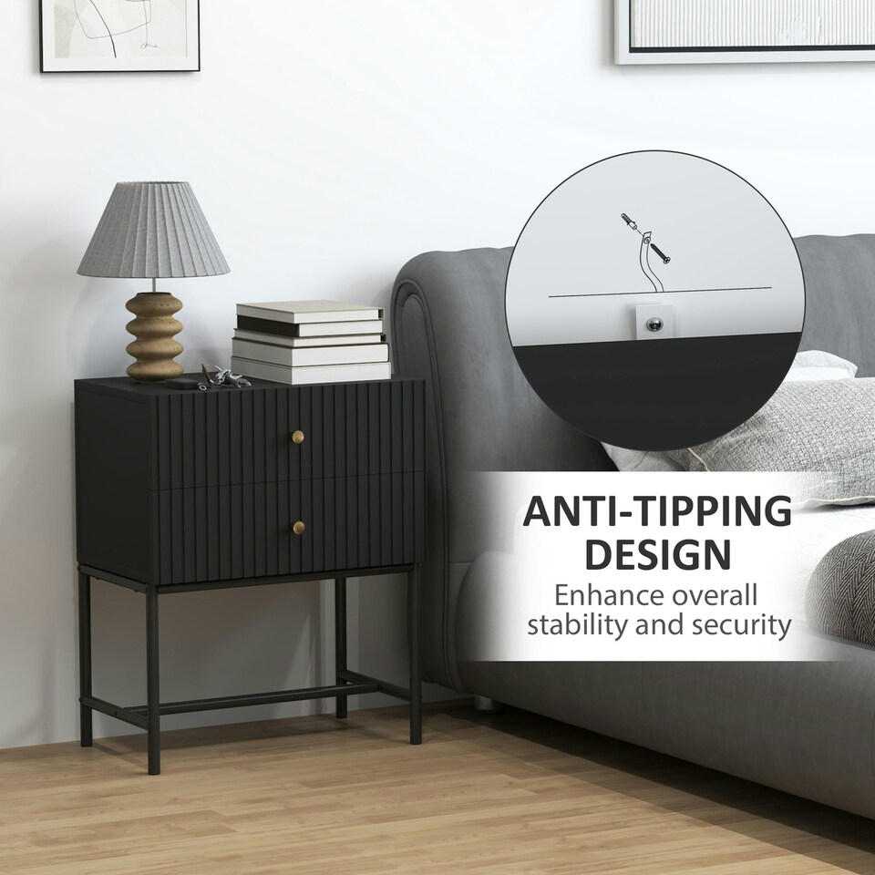 image 1 of HOMCOM Modern Bedside Table with 2 Drawers for Bedroom Black