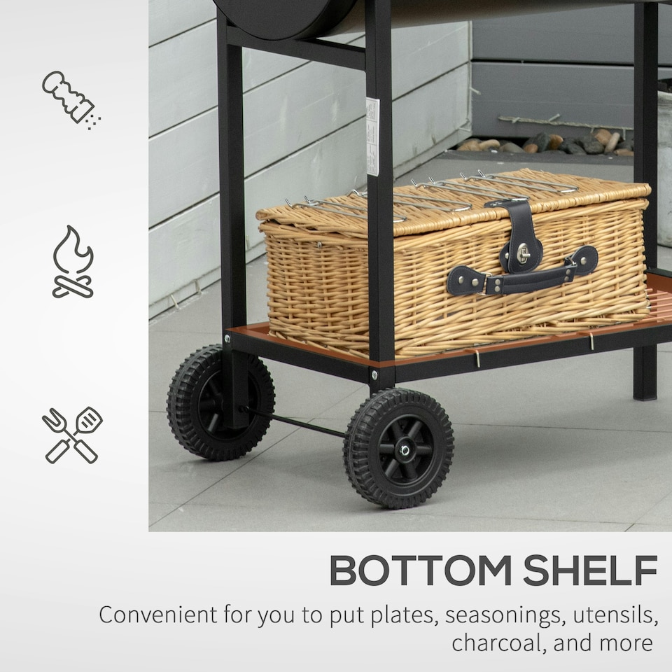 image 1 of Outsunny Trolley Portable Outdoor Charcoal BBQ Grill Cart 2 Rolling Wheels Black