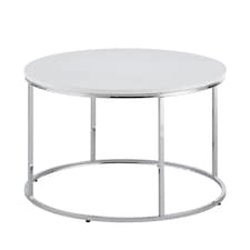 Circular Coffee Table With Silver Metal Frame and Wood White Table Top
