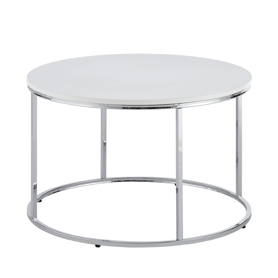 image 1 of Circular Coffee Table With Silver Metal Frame and Wood White Table Top