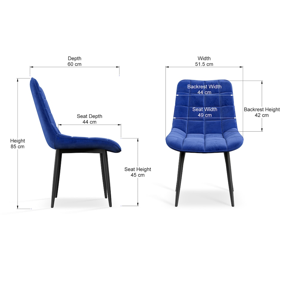 image 1 of Set of 8 Nova Modern Velvet Dining Chair Padded Seat Metal Legs (Blue) | Blue | Blue | One Size
