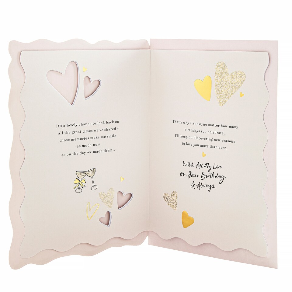 image 1 of Hallmark Birthday Card For Wife - Gold foil Hearts Design And Heartfelt Verse