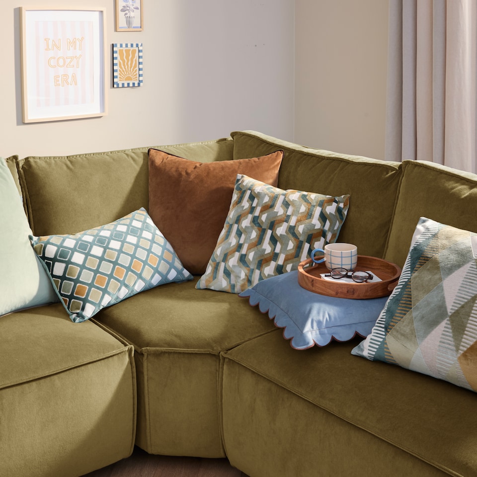 image 1 of Furn Metro Harlequin Velvet Cushion | Green | Green