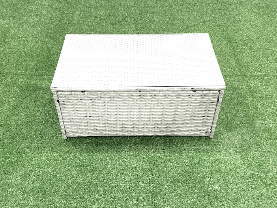 image 1 of Fimous Outdoor Rattan Sofa Garden Furniture Set with 2 Armchairs Oblong Coffee Table 2 Big Footstools Side Table Light Grey Mixed
