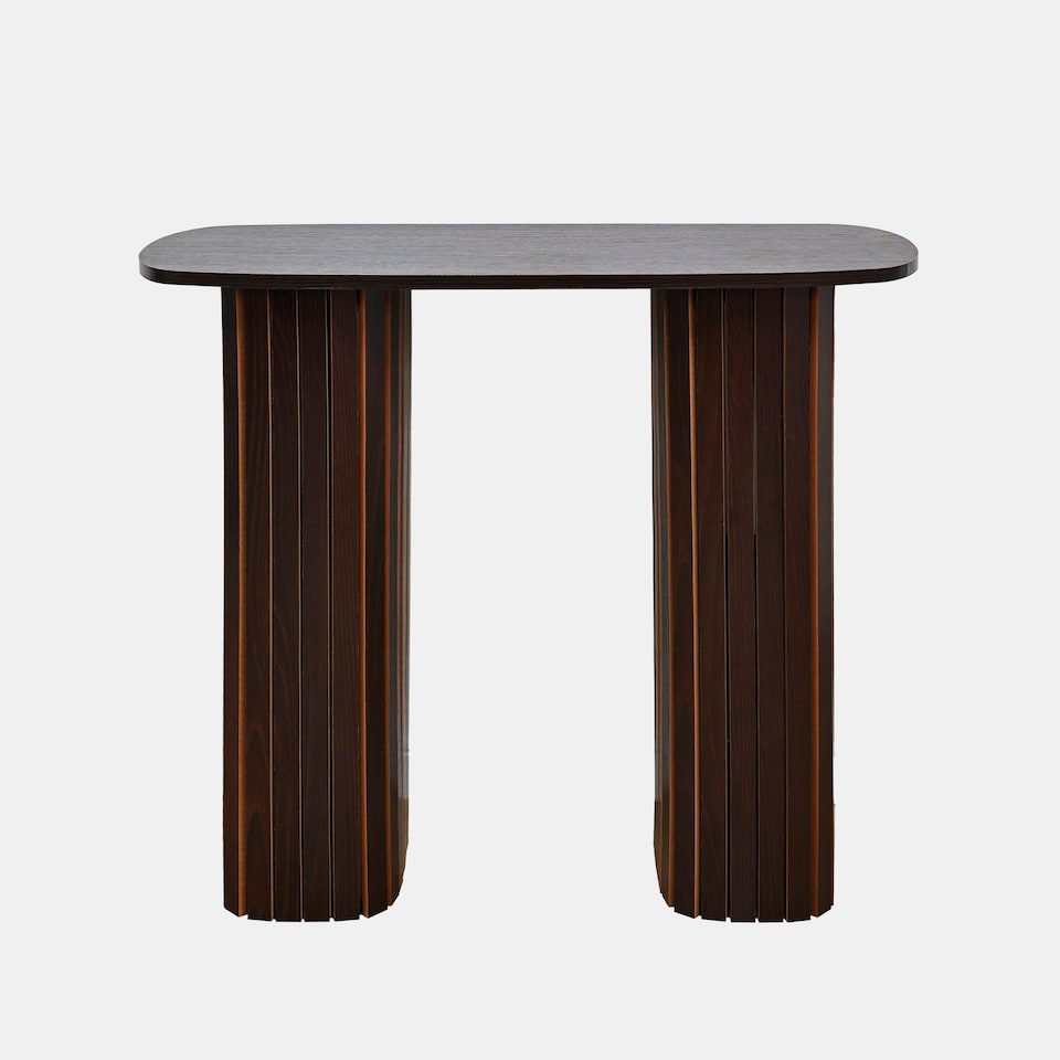 image 1 of OHS Madison Console Table Ribbed Engineered Wood Entryway Display Desk | Brown | Dark Brown