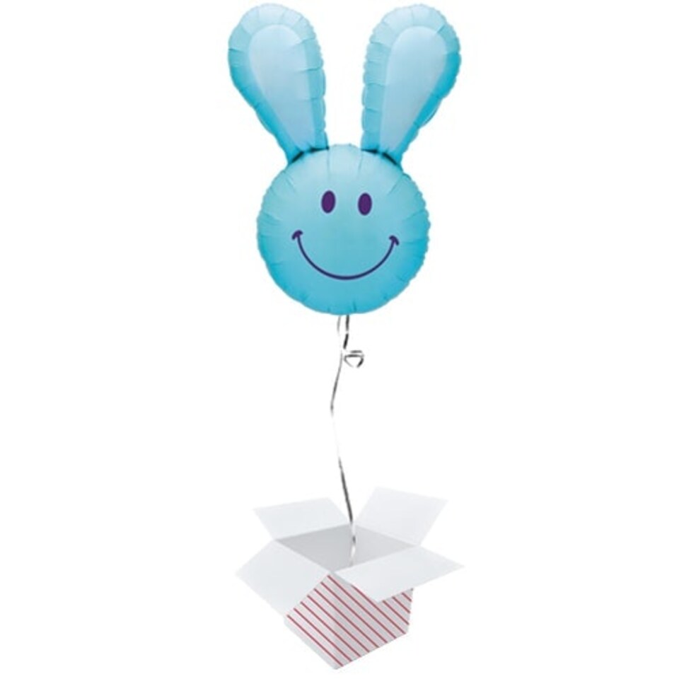Baby Blue Smiling Bunny Easter Helium Foil Giant Balloon - Inflated Balloon in a Box