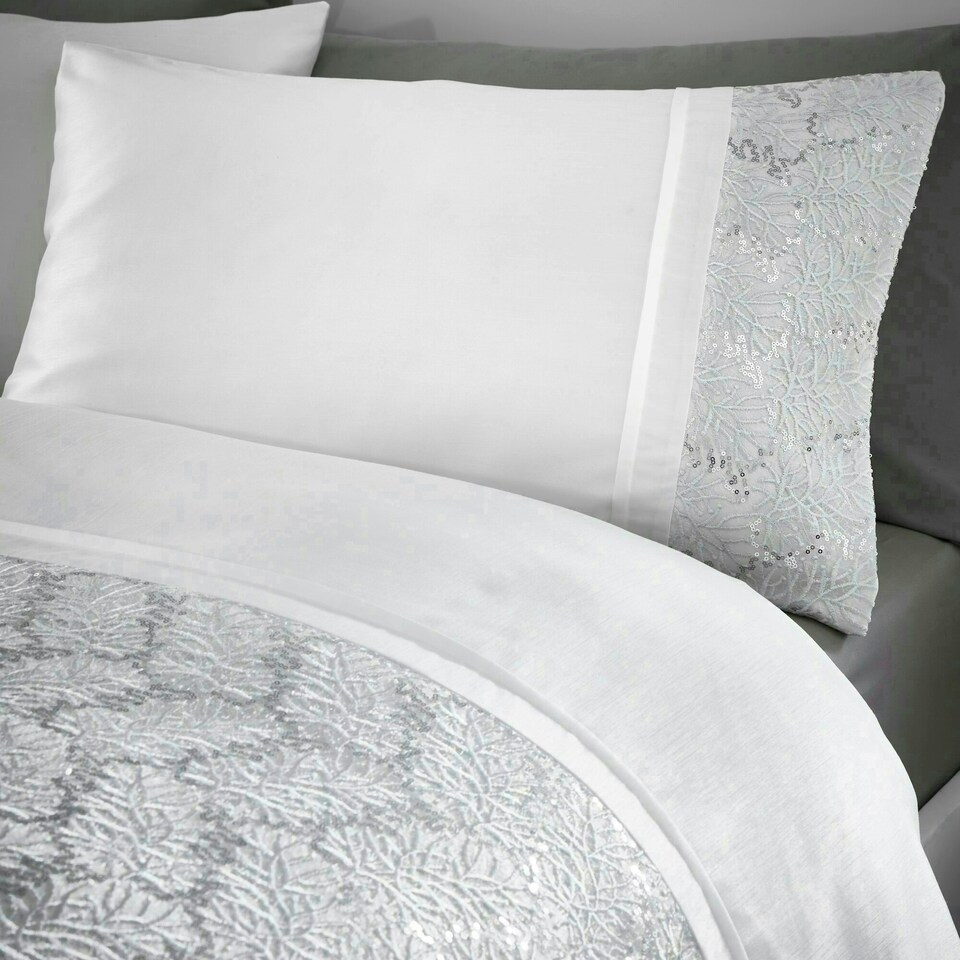 image 1 of Portfolio Home Rouen Embellished Sequins Bedding Duvet Cover Set White | King