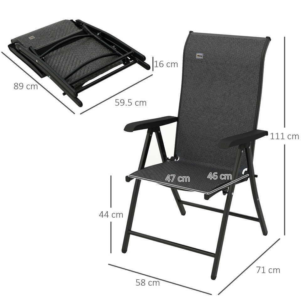 image 1 of Outsunny Set of 4 Outdoor Rattan Folding Chair Set w/ Adjustable Backrest Grey