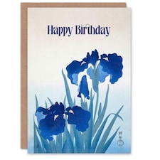 Happy Birthday Ohara Koson Iris Flowers Vintage Birthday Card