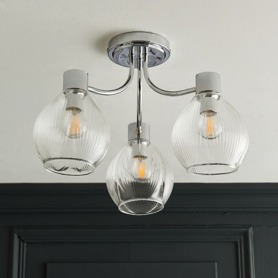 image 1 of Hamilton 3 Light Polished Chrome Semi Flush Ceiling Light