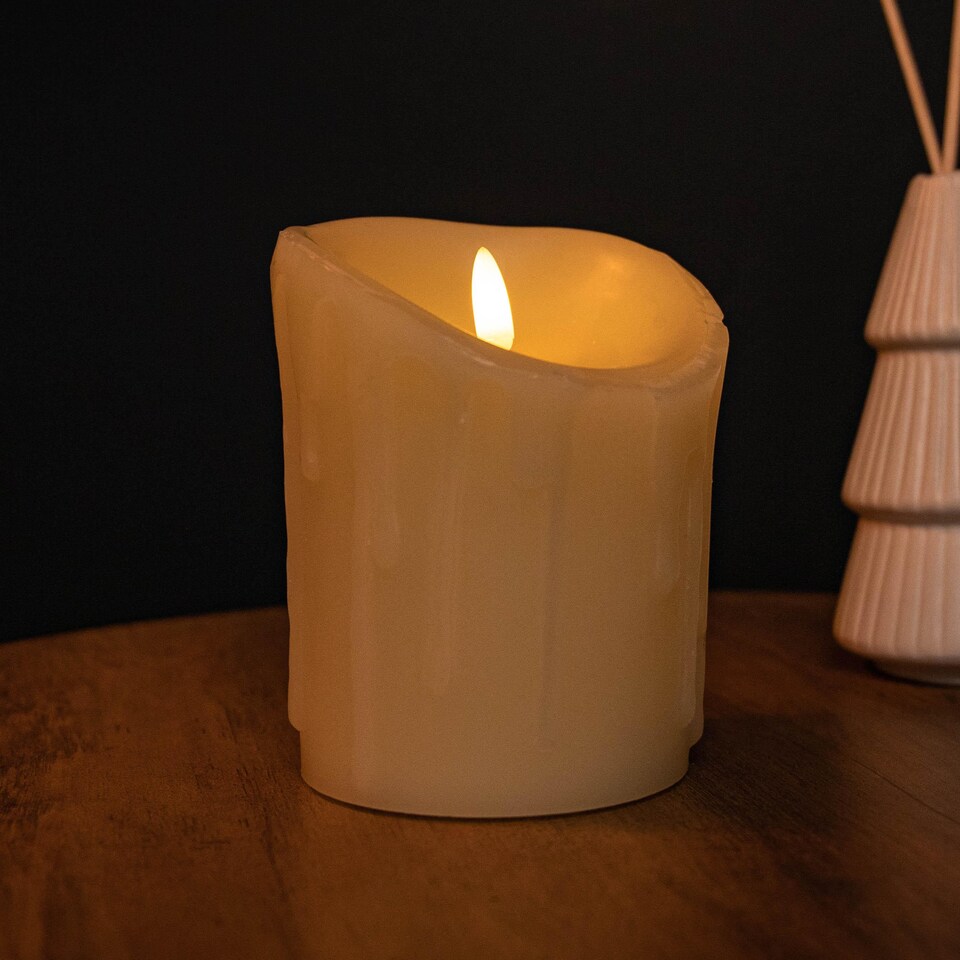 image 1 of 13x9cm Battery Operated Realistic Candle with Melted Effect & Dancing LED Flame