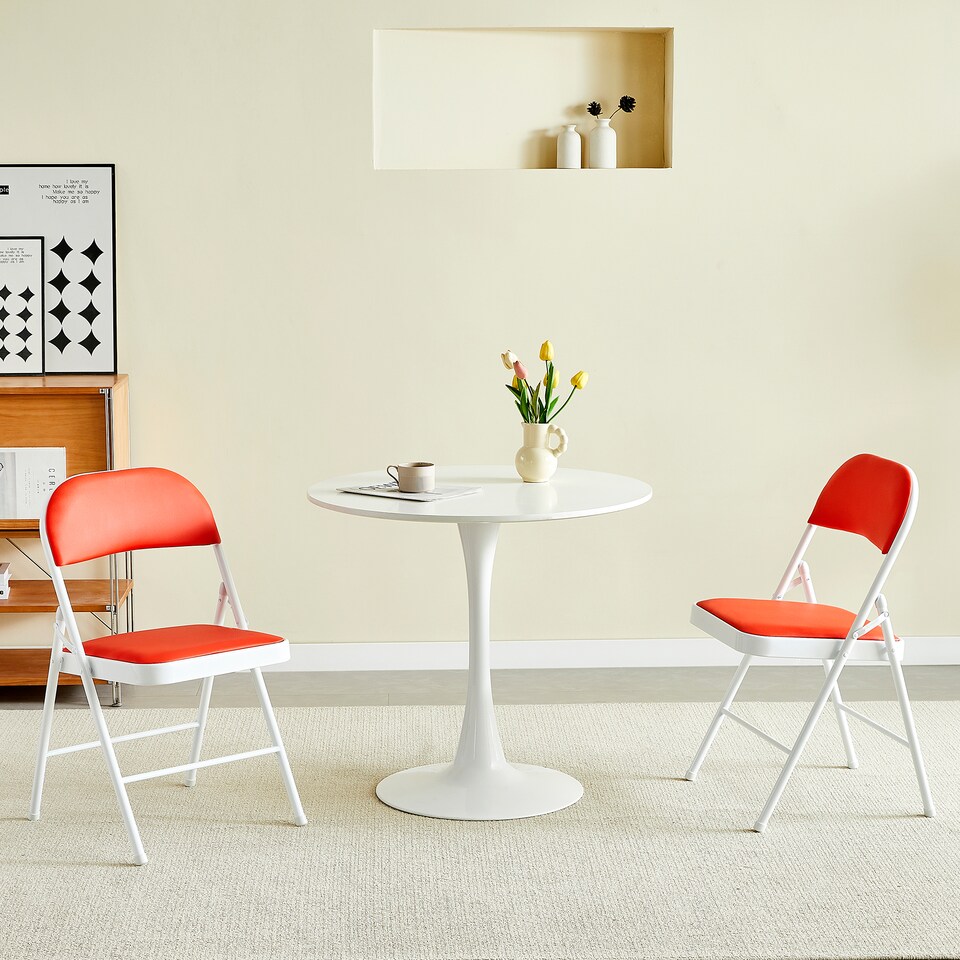 image 1 of Set of 2 Folding Dining Chairs Metal Frame Padded Seats