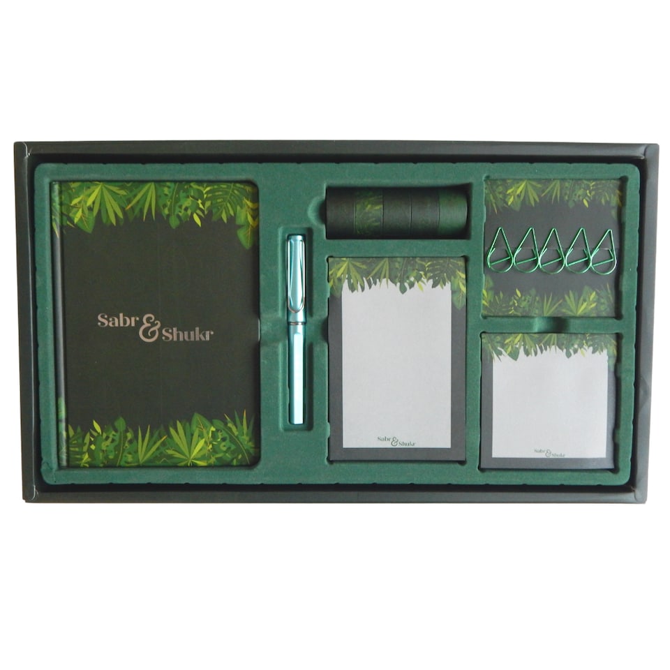 image 1 of Sabr & Shukr Stationery Gift Set (Jungle) - Green & Silver Foil