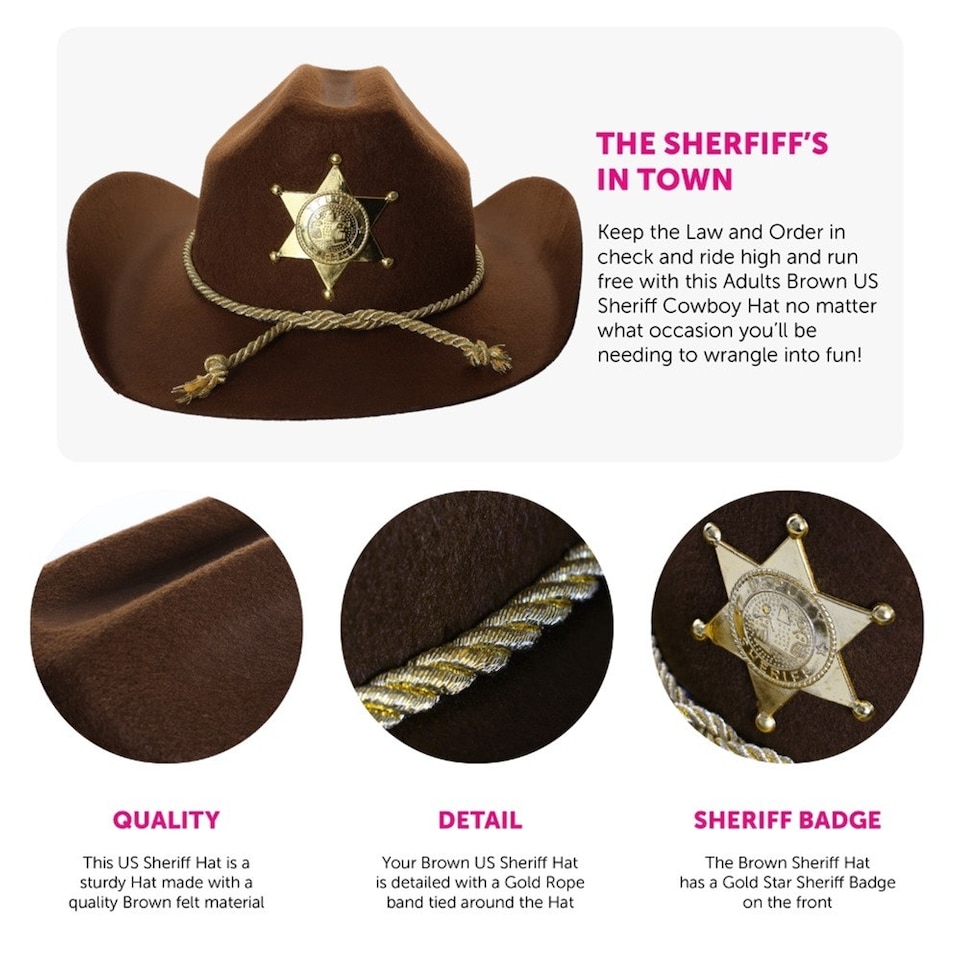 image 1 of Pack of 6 Sheriff Hat Brown | One Size