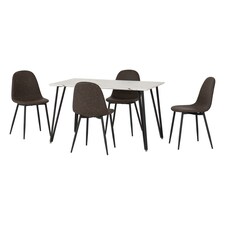 Marlow & Athens Indoor Dining Set with 4 Chairs - White Marble - Brown | Brown | White Marble/Brown Faux Leather | 5
