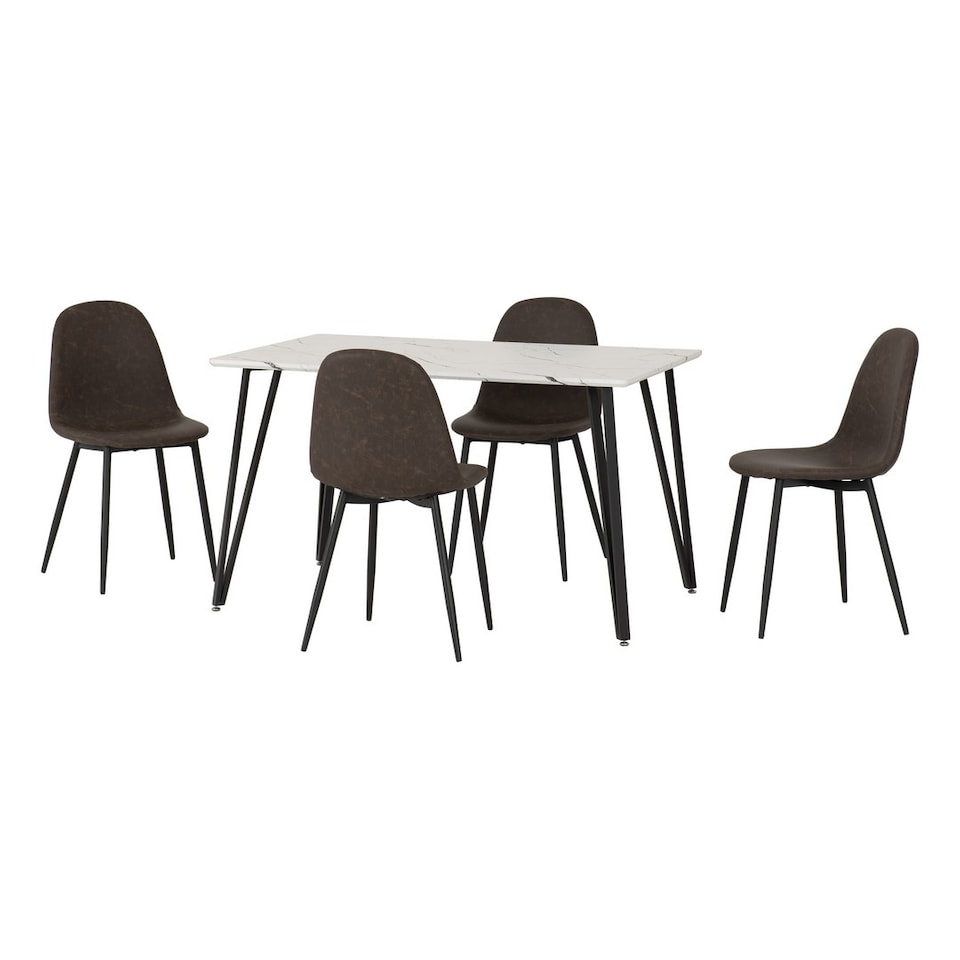 image 1 of Marlow & Athens Indoor Dining Set with 4 Chairs - White Marble - Brown | Brown | White Marble/Brown Faux Leather | 5