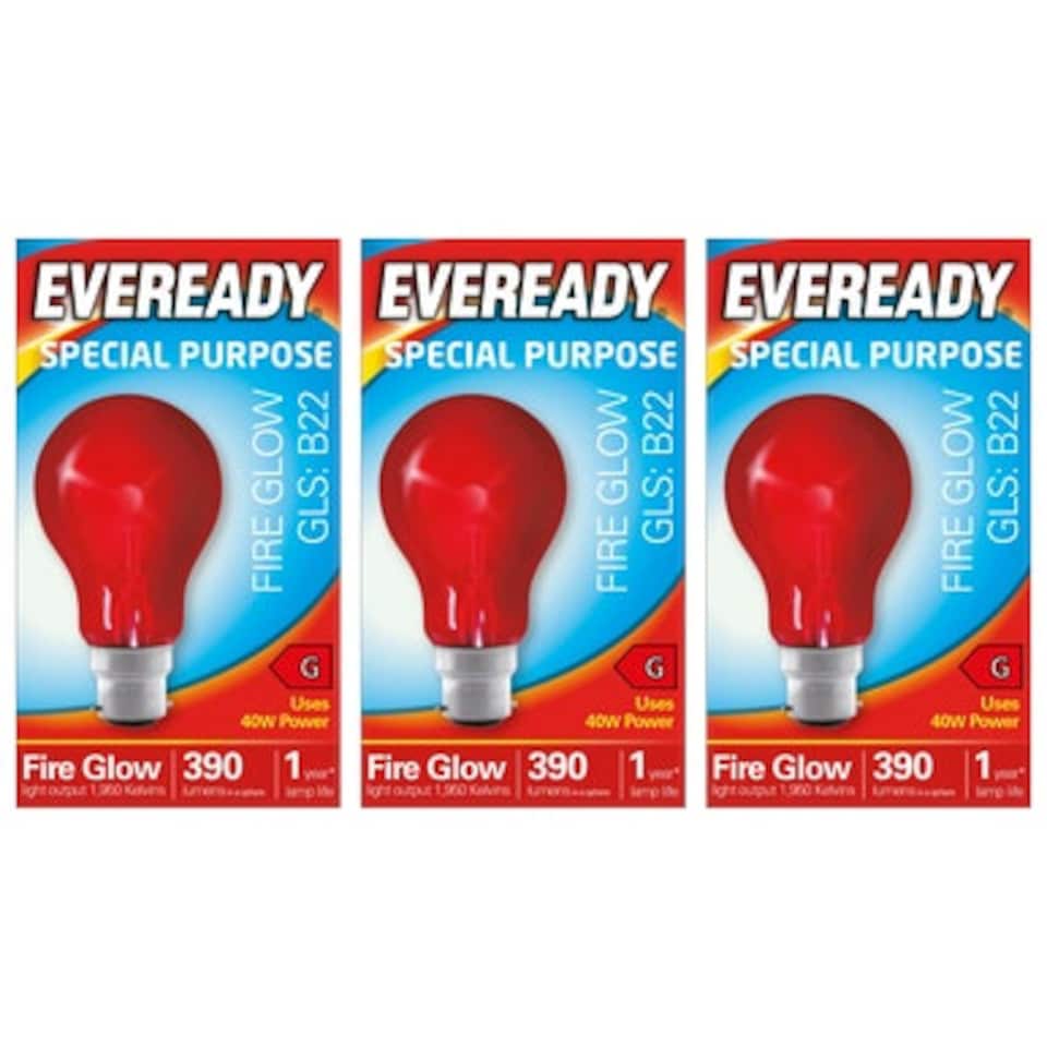 image 1 of Eveready B22 GLS 40W 1950k Fireglow Red Light Bulb - Pack of 3