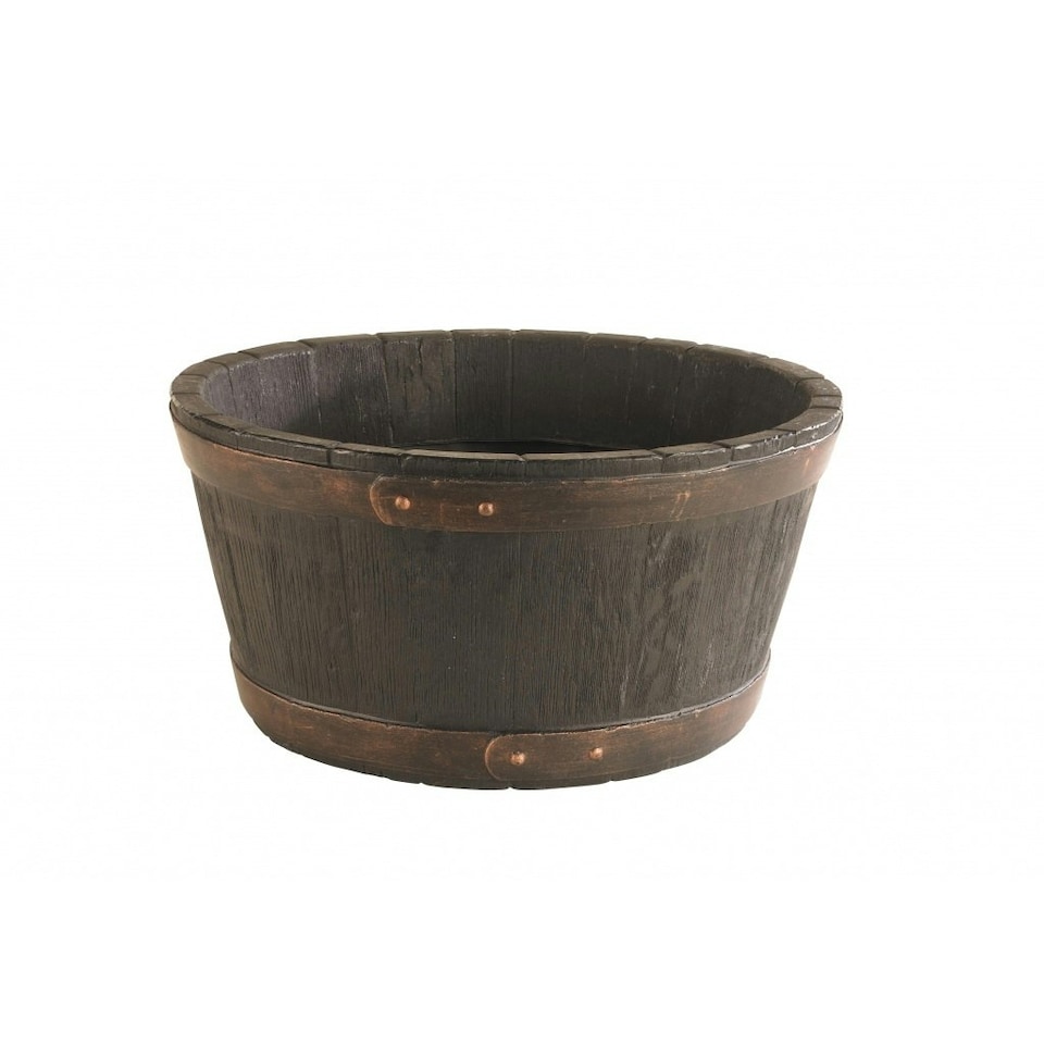 Sankey Round Oak Barrel Planter - Brown - One Size