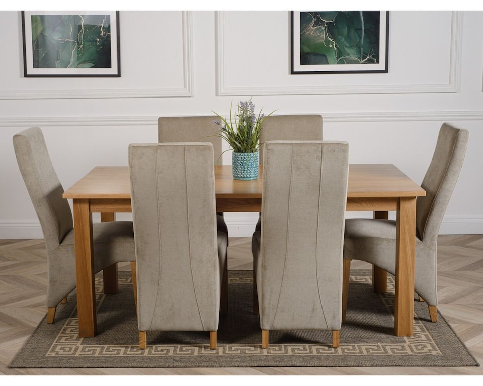 image 1 of Oslo 180 x 90 cm Large Oak Dining Table and 6 Lola Fabric Chairs | Grey | Grey
