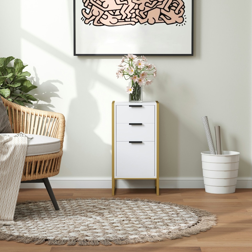 image 1 of HOMCOM Industrial 3-Drawer Bedroom Chest of Drawers with Metal Frame, White | White | 39cmx40cmx76.5cm