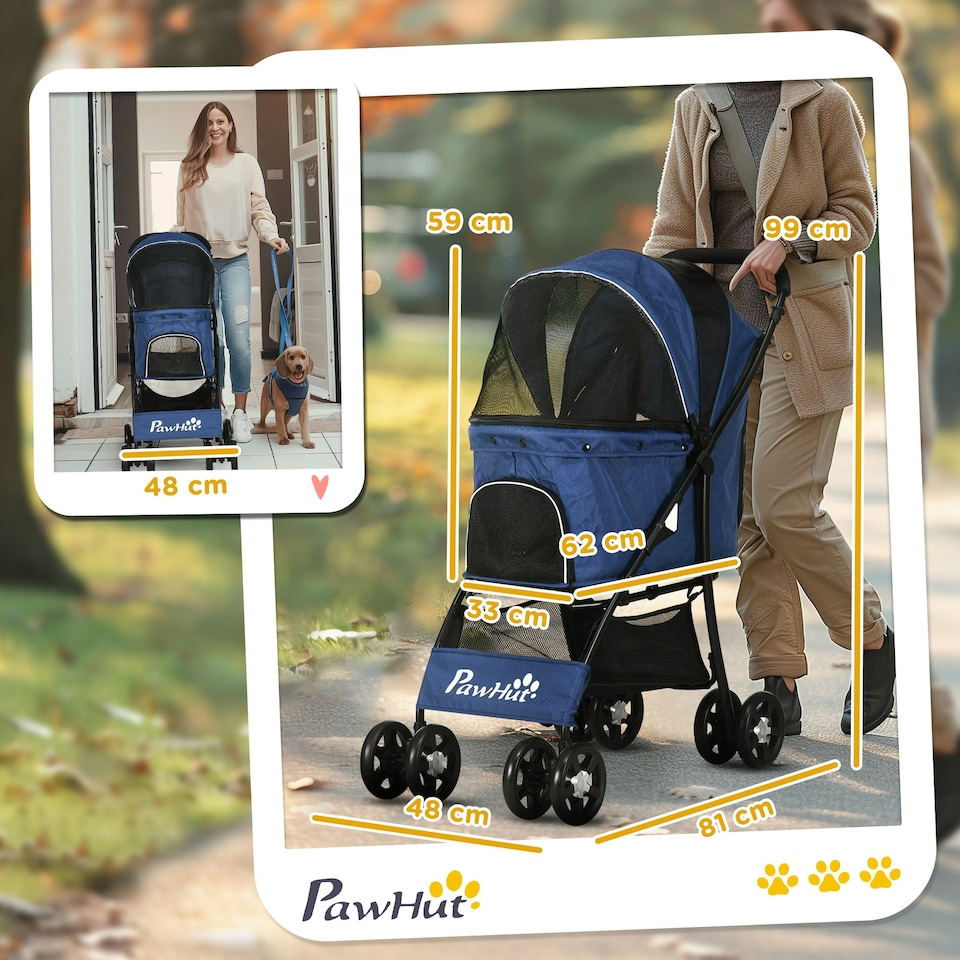 image 1 of PawHut Pet Stroller Dog Pram Pushchair Cat Travel Carriage Universal Wheels Blue