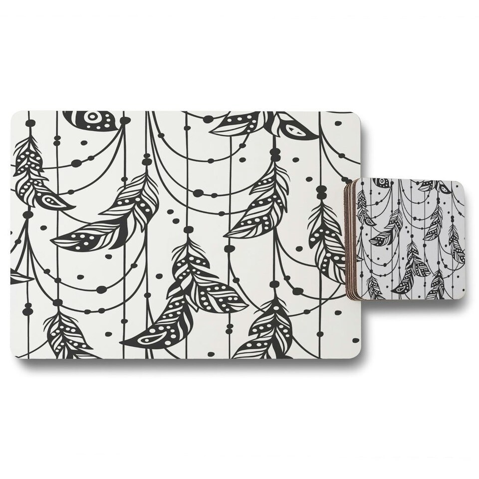 image 1 of Hand drawn Bohemian chic style (Placemat & Coaster Set)