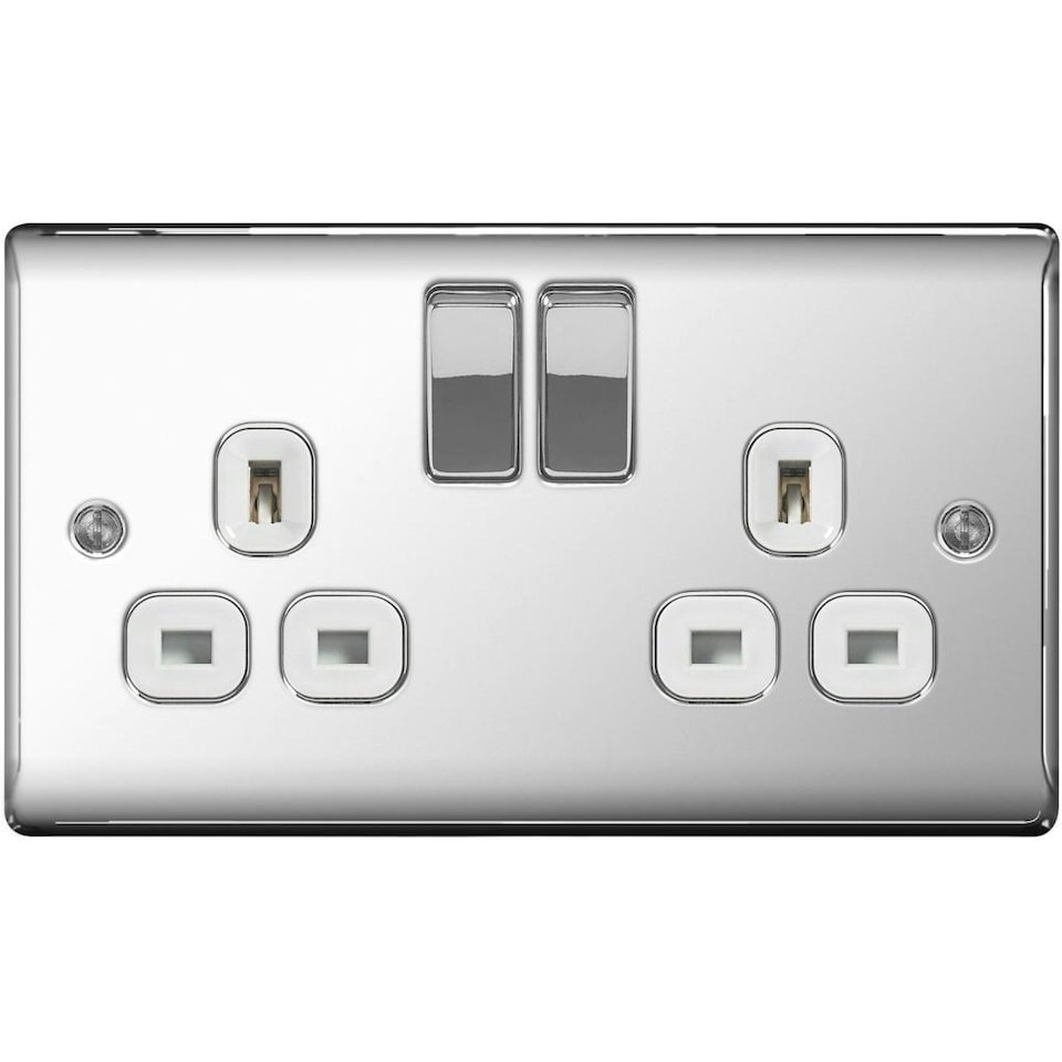 British General 13a 2 Gang Switch UK Plug Socket - Silver - One Size