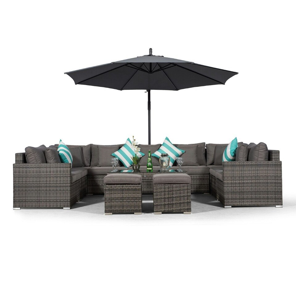 image 1 of Havana 9 Seat Rattan Sofa Conversation Set w/ Coffee Table and 2 Stools Grey | Grey