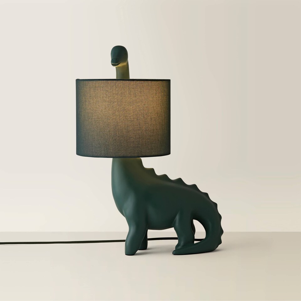 image 1 of ValueLights Kids Green Dinosaur Bedside Table Lamp & Bulb | Green
