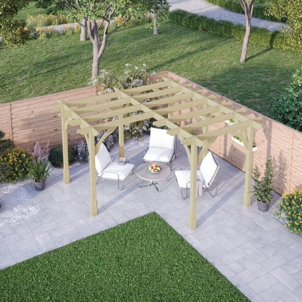image 1 of Corner Pergola - Wood - L360 x W360 cm - Light Green