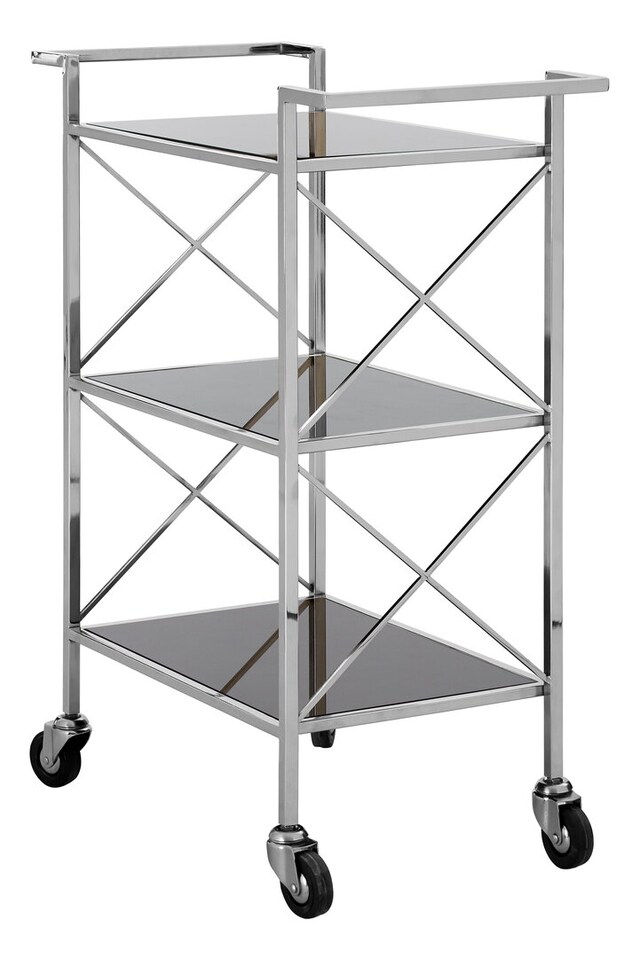 image 1 of Hoffmann Black Mirrored Glass 3 Tier Trolley.