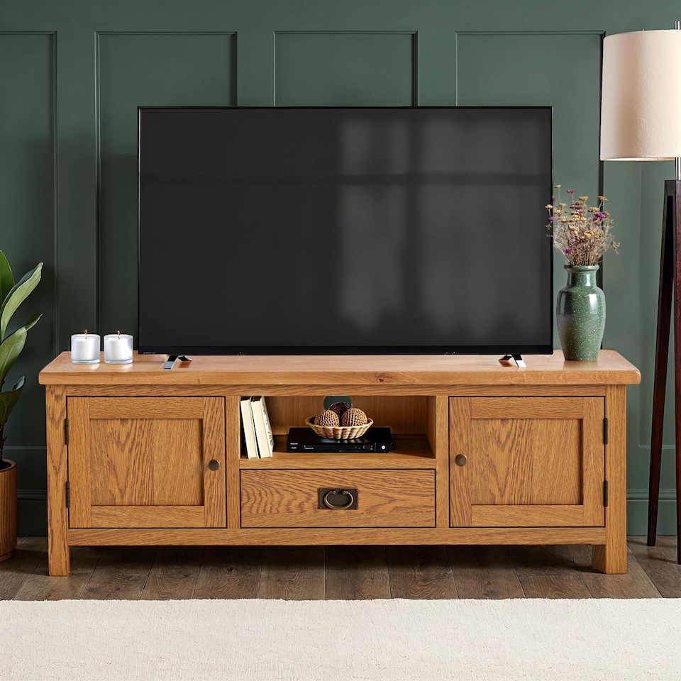 image 1 of Surrey Oak 140cm TV Unit - Fully Assembled By Roseland Furniture