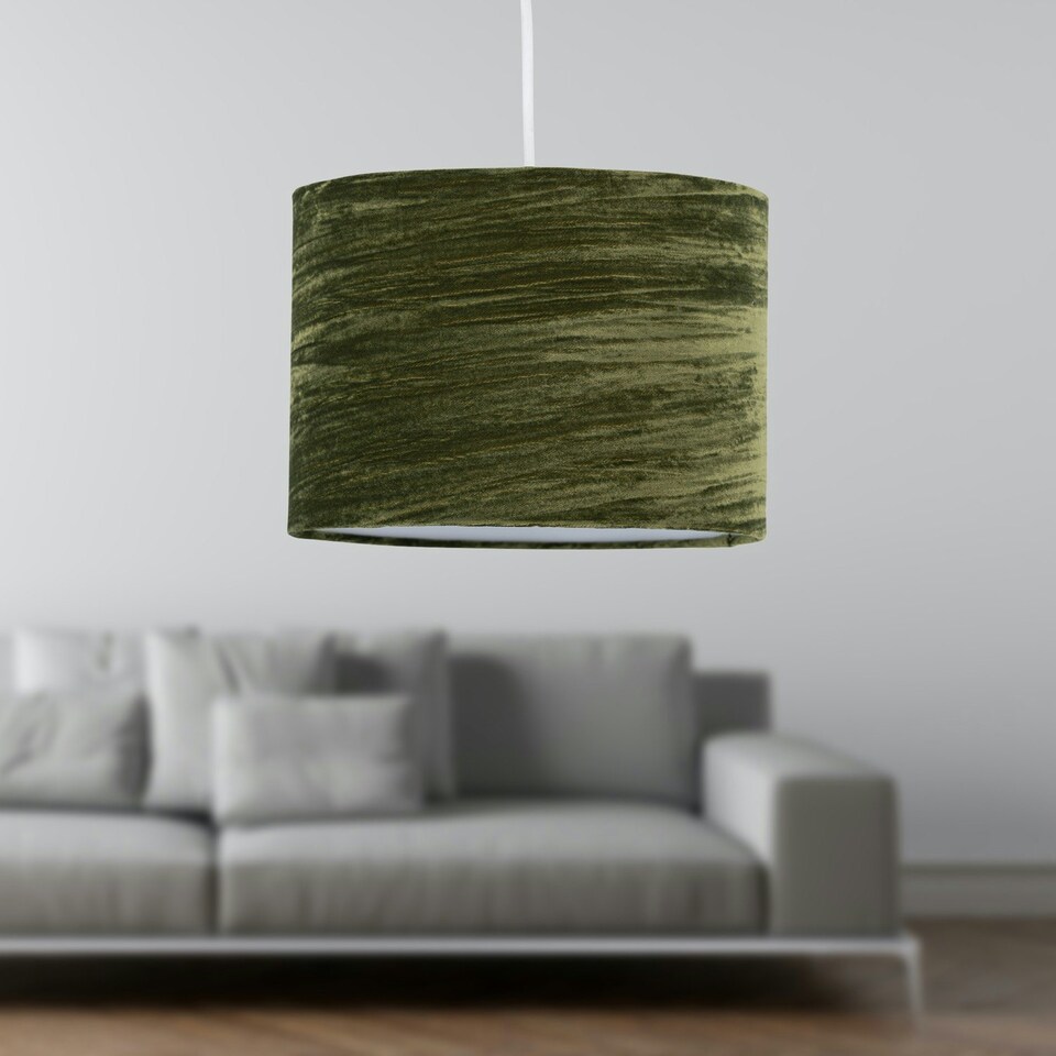 image 1 of Set of 2 Green Crushed Velvet 30cm Pendant Lightshades Green
