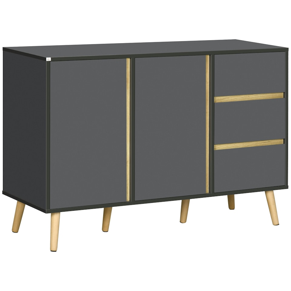image 1 of HOMCOM Sideboard Kitchen Cupboard w/ Adjustable Shelves, Double Doors Dark Grey Grey | Wood-effect accents