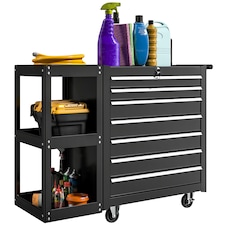 HOMCOM 7 Drawer Lockable Steel Tool Chest on Wheels for Workshop, Black